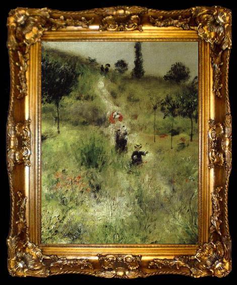 framed  Pierre Auguste Renoir uppfor backen genom hogt gras, ta009-2